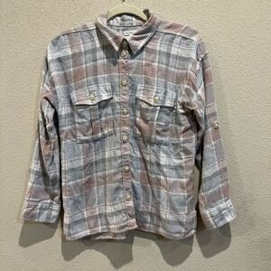 American‎ Eagle Womens Blue Brown Flannel Button Down Long Sleeve Shirt Size XS